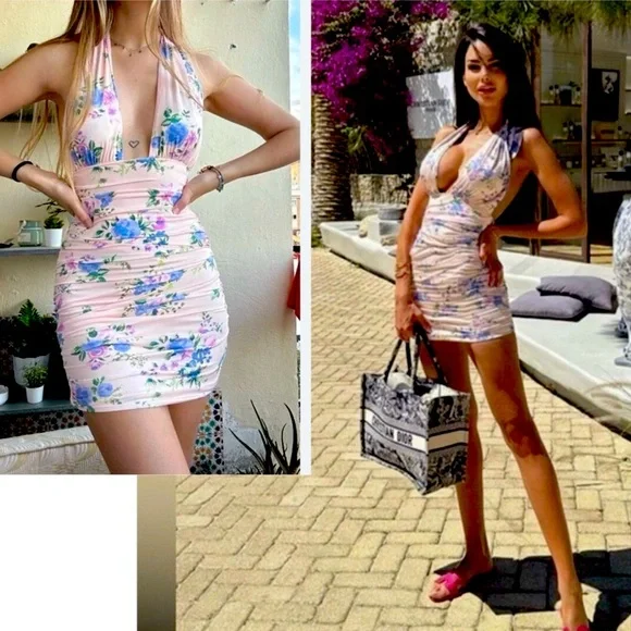 New  FLORAL PRINT DRESS PALE PINK - Picture 8 of 17